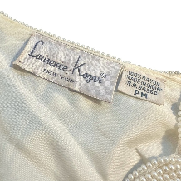 Laurence Kazar Vintage Ivory Pearl Beaded Scalloped Trim Short Sleeve Blouse MP - Picture 2 of 16